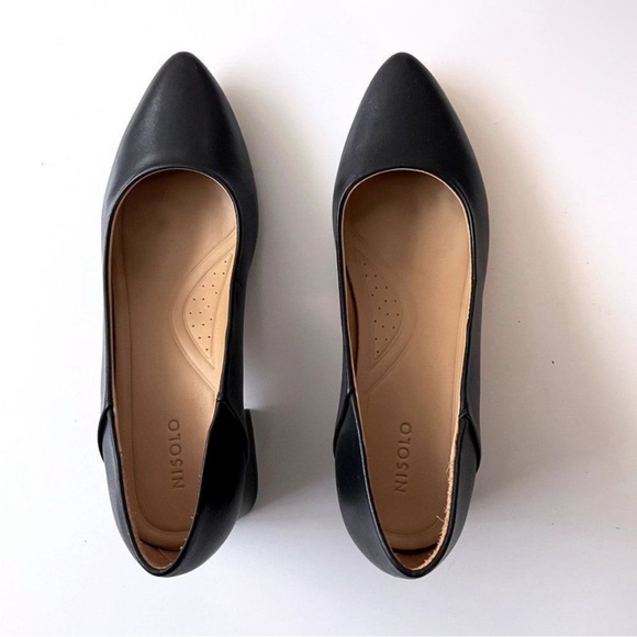Nisolo Fiorela Go-To Mid Heel Black Leather Pumps Pointed Toe Chic Shoes Size 7 - Picture 6 of 6